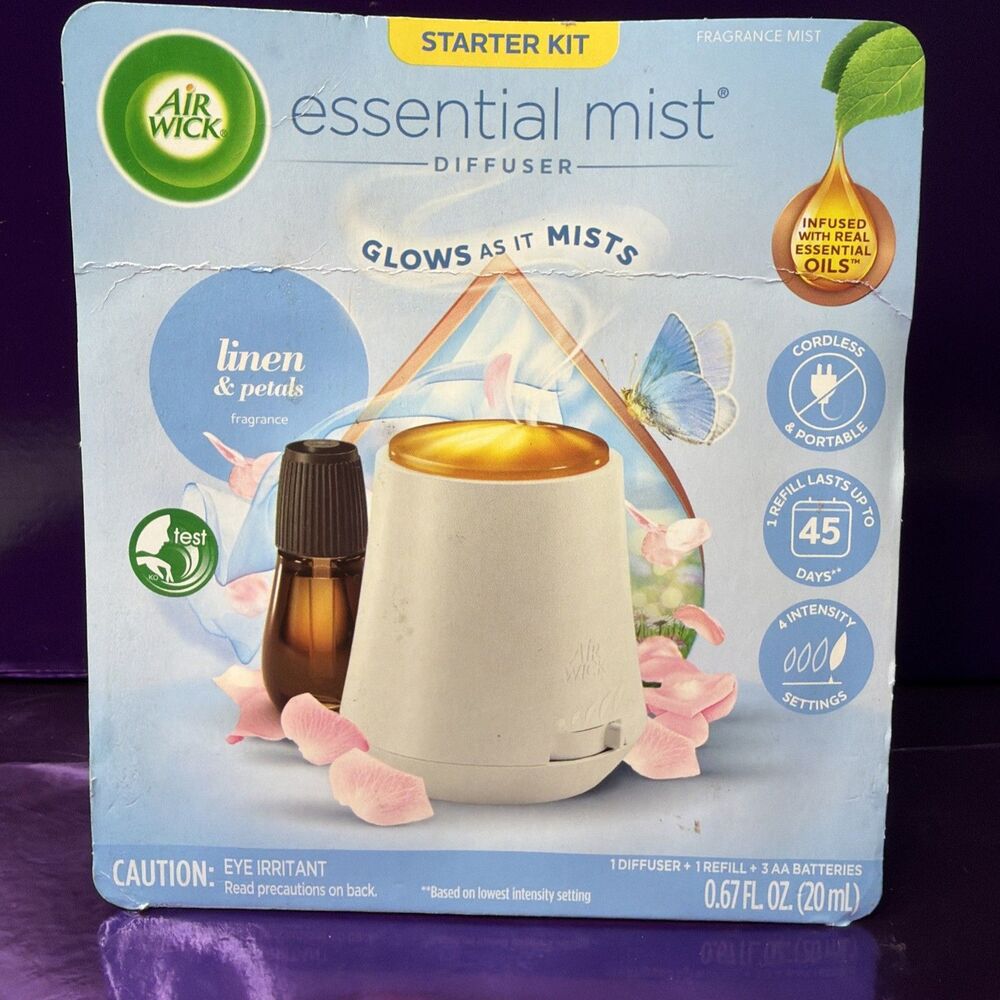 Air Wick Essential Mist Scented Oil Cordless Diffuser Starter Kit Linen Petals